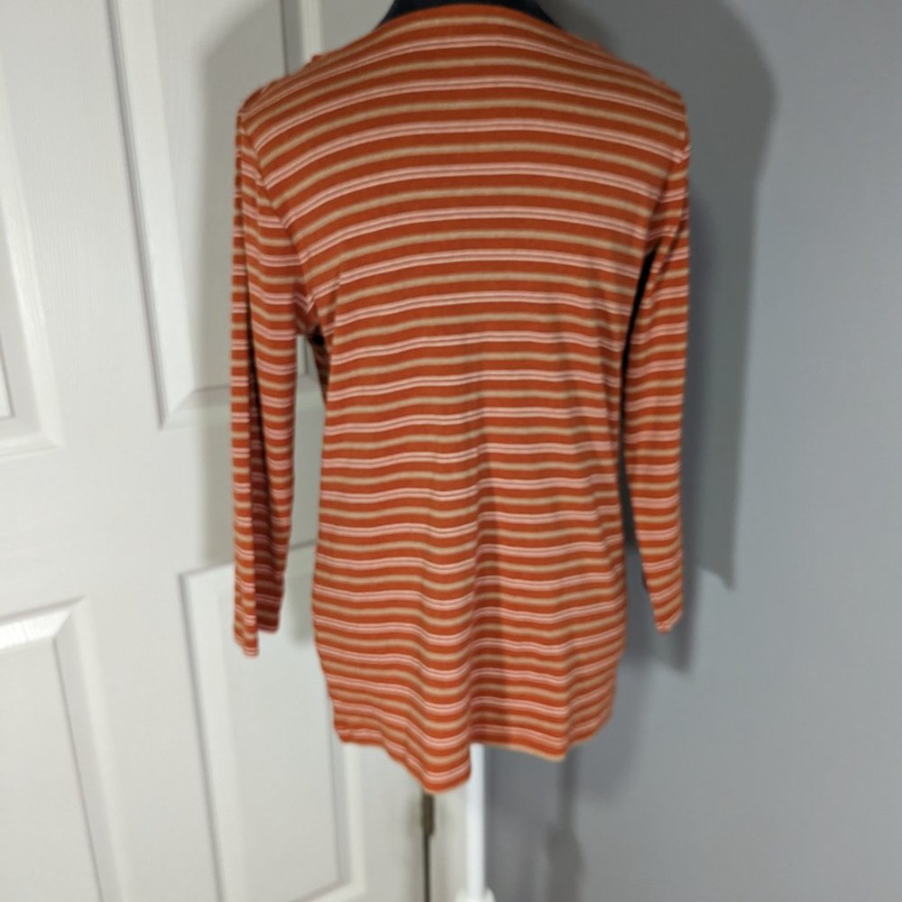 Pendleton Rusty Orange Striped 3/4 Sleeve Top Size Medium - Picture 4 of 12